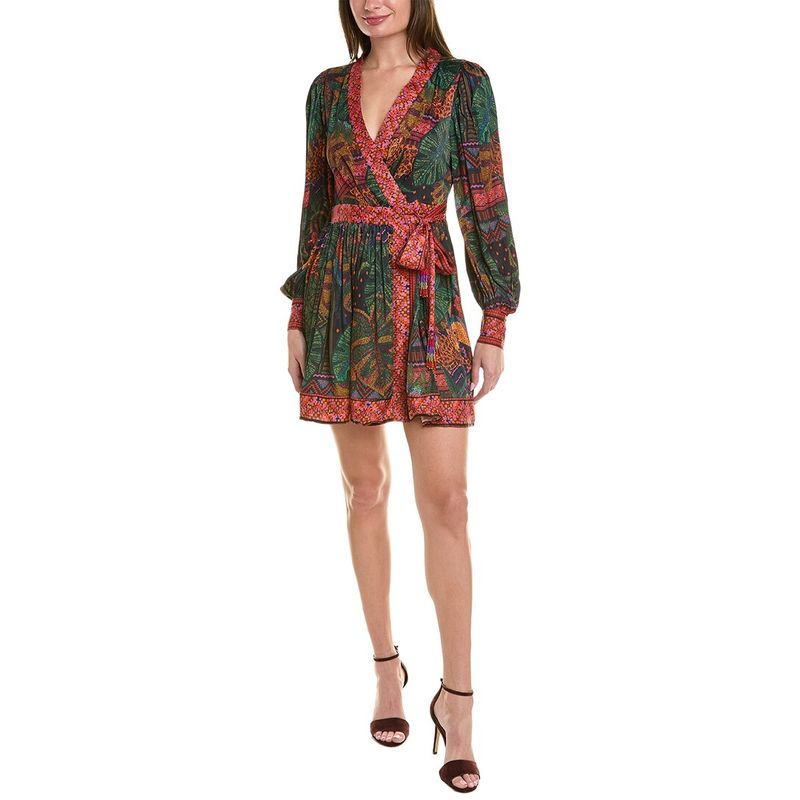 Farm Rio Green & Pink Printed Wrap Midi Dress